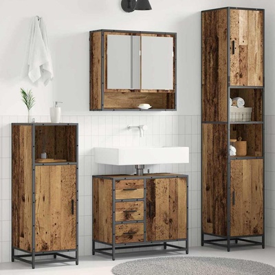 vidaXL Комплект мебели за баня 3 бр. Старо дърво 35 x 37, 5 x 188, 5 см (3402548)