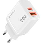 Techsuit - Зарядно за стена Duonix20W (CH2) - Type-C, USB, Двойно зарядно за пътуване 20W - Бяло
