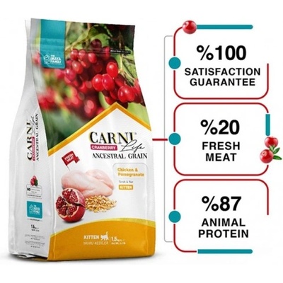 Carni Life Cranberry KITTEN Hyper Premium ALL Breeds - храна за подрастващи котки от всички породи с ПИЛЕ И НАР - 1, 5 кг, Турция