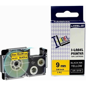 Pro Casio Съвместима лента с Casio XR-9YW1, 9mm x 8m черен печат / жълт фон (XR9YW)