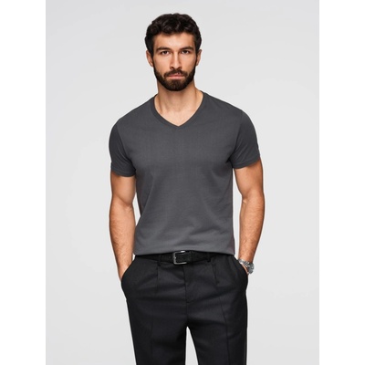 Ombre Basic cotton T-shirt with a serape neckline graphite