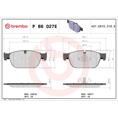 Sada brzdových platničiek, vždy 4 kusy v sade BREMBO P 86 027E (P86027E)