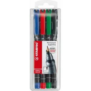 STABILO Комплект маркери за алкохол, 0, 4 мм, STABILO "OHPen S", 4 различни цвята 841/4 (841/4)
