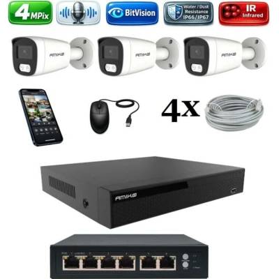 Amiko IP 3 kamerový set so switchom 4Mpix Tube 1401K3V2