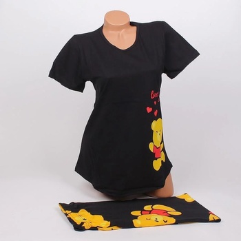 Image 1 of Дамска черна пижама с къс ръкав и жълти мечета