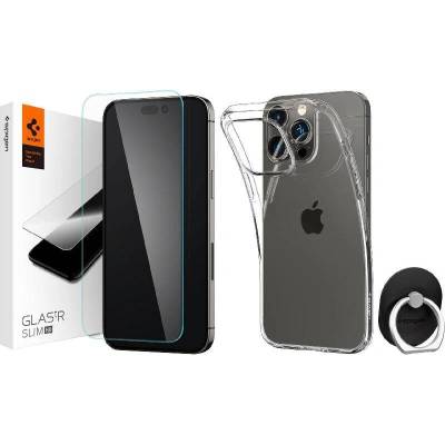 Spigen Bundle Pack - комплект силиконов калъф, стъклено защитно покритие за дисплея и поставка за iPhone 14