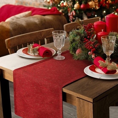 Eurofirany Vianočný behúň LISE s jemnými striebornými prúžkami červená Bavlna/polyester 40x140 cm