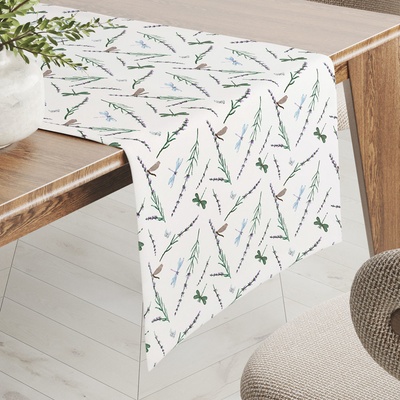 Biante bavlna behúň Sandra SA-560 Vážky a levandule na bielom 20x120 cm