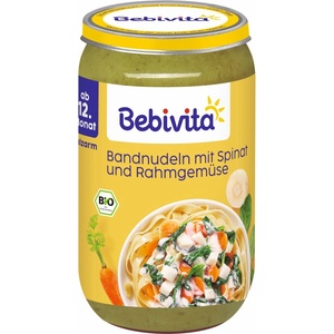 Bebivita Био ястие Bebivita - Талиатели със спанак, сметана и зеленчуци, 250 g (16211-01) - baby
