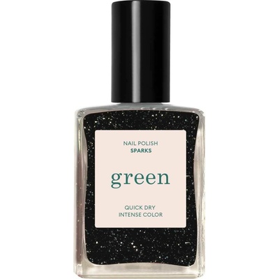 Manucurist Green schnoucí lak na nehty - Sparks (15 ml) - černá barva se stříbrným třpytem