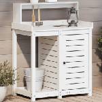vidaXL Маса за разсаждане с рафтове, бяла, 82, 5x50x109, 5 см, бор масив (832423)
