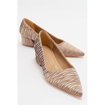 Moda Trend Дамски сатенирани обувки с ток - Бежови #407011 (407011_Бежов)