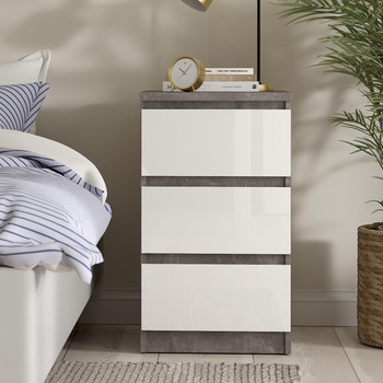 Нощно шкафче Naia с 3 чекмеджета Бетон и бял гланц