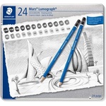 STAEDTLER Графитен молив, метална кутия, шестоъгълен, STAEDTLER "Mars Lumograph 100", 24 различни твърдости 100 G24 (100 G24)