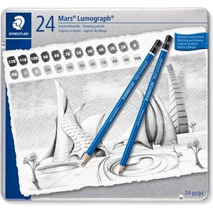 STAEDTLER Графитен молив, метална кутия, шестоъгълен, STAEDTLER "Mars Lumograph 100", 24 различни твърдости 100 G24 (100 G24)