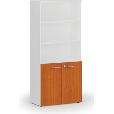 Primo Kombinovaná kancelárska skriňa WHITE, dvere na 2 poschodia, 1781 x 800 x 420 mm, biela/čerešňa