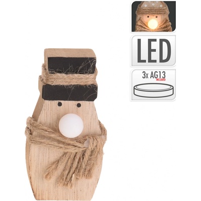 H&L Vánoční postava s LED dřevo sněhulák přírodní DH8027200