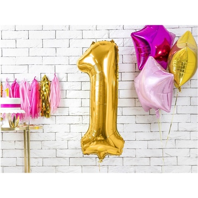 PartyDeco Fóliový balón narodeninové číslo 1 zlatý 86cm