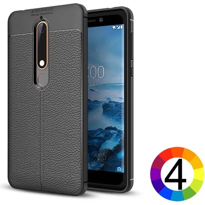 Nokia 6.1 / 6 2018 Удароустойчив Litchi Skin Калъф и Протектор