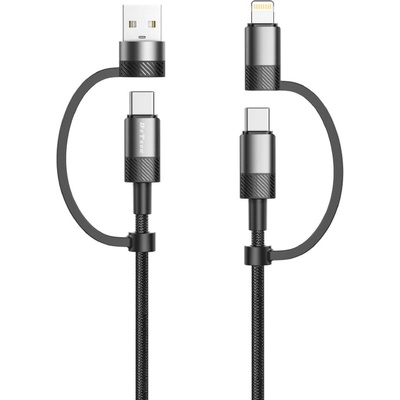 DeTech Кабел за данни DeTech DE-54UCI, 4в1 USB-Lightning/Type-C Type-C - Type-C, 1.0m, Черен - 40535