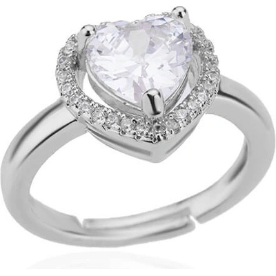 Пръстен със сърце и кристал от стомана сребрист