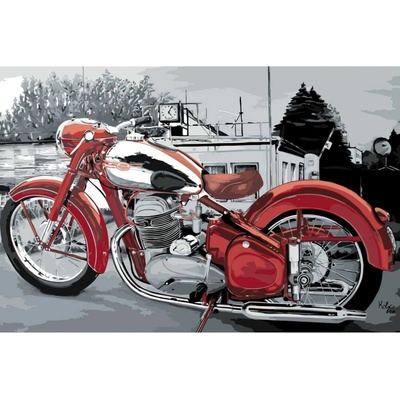 MALUJEŠ Malování podle čísel KOLJA JAWA 500 OHC ŠNEK Rozměr 80 x 120 cm Rámování bez rámu a bez vypnutí plátna