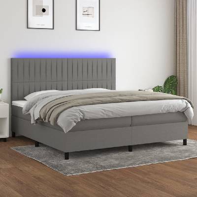 Petrashop 3135062 boxspring postel s matrací a LED tmavě šedá textil