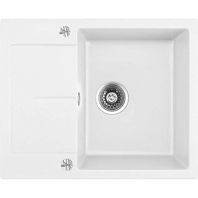 Inter Ceramic Кухненска мивка 8220 Бяла, Inter Ceramic, гранит, с плот, със сифон, 62x50см (8220 WHITE)