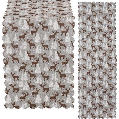 SPRINGOS Vánoční ubrus 186x35 cm Sobi a Stromky šedo-hnědý CA0616-XG