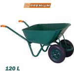 PREMIUM Строителна градинска ръчна количка 120l, 2 плътни колела, green premium (uni-08077)