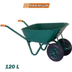 PREMIUM Строителна градинска ръчна количка 120l, 2 плътни колела, green premium (uni-08077)