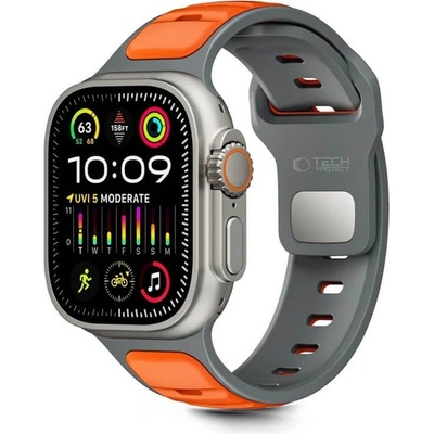 Tech-Protect Силиконова Каишка за Apple Watch 44/ 45/ 46/ 49mm, Tech-Protect Iconband Line, Сив/Оранжев (5906302333431)