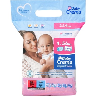 Baby Crema Влажни кърпички Baby Crema - Алое, 4 х 56 броя (2409)