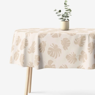 Goldea oválny obrus 100% bavlnené plátno tropické listy na béžovom 140x240 cm