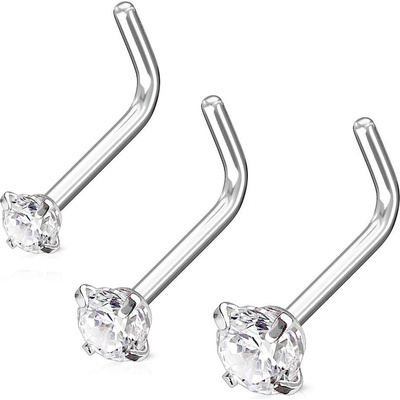 Šperky4U zahnutý piercing do nosu čirý kamínek N0170-03
