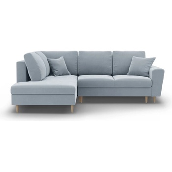 Cosmopolitan Design Светлосин кадифен разтегателен ъглов диван с място за съхранение (ляв ъгъл/L форма) Kyoto - Cosmopolitan Design (COS_LCF_L_2_F2_KYOTO3)