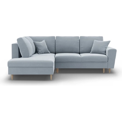 Cosmopolitan Design Светлосин кадифен разтегателен ъглов диван с място за съхранение (ляв ъгъл/L форма) Kyoto - Cosmopolitan Design (COS_LCF_L_2_F2_KYOTO3)