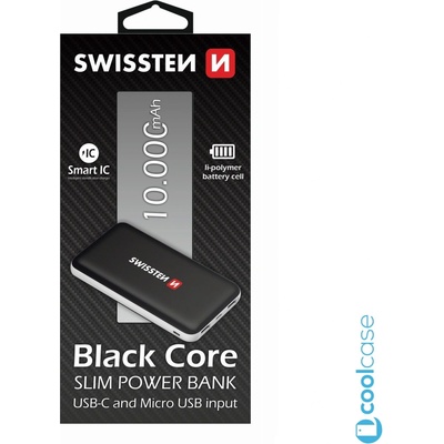 Swissten BLACK CORE SLIM POWER BANK 10000 mAh USB-C INPUT