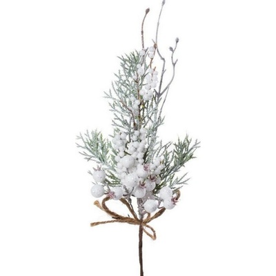 Ozdoba zapichovacia vetvička biele plody+čečina 35cm