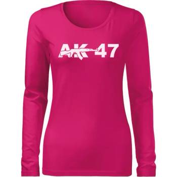 DRAGOWA Slim дамска тениска с дълъг ръкав, AK47, розова, 160г/м2 (6020)