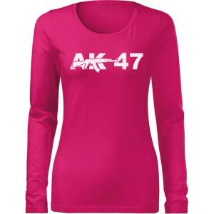 DRAGOWA Slim дамска тениска с дълъг ръкав, AK47, розова, 160г/м2 (6020)