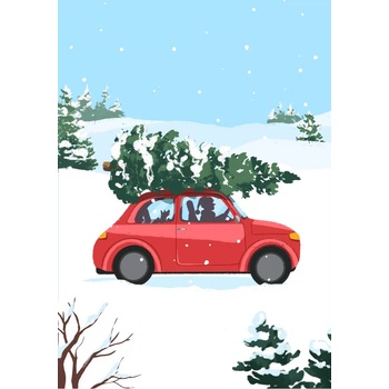 GloryArt Коледна картичка GloryArt - Кола и елха (CGGC095)