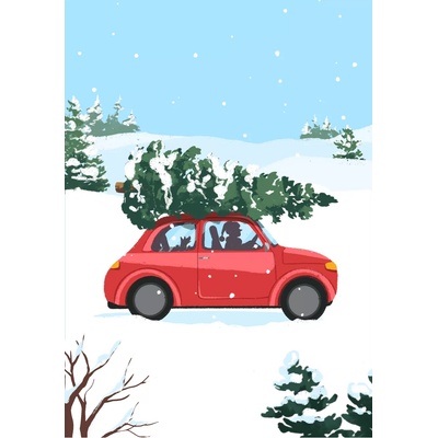 GloryArt Коледна картичка GloryArt - Кола и елха (CGGC095)