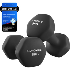 SONGMICS Dumbbells Set of 2 2 x 8kg Dumbbell Set Hexagon Neoprene Coating Strength Training Workout Fitness Training for Home Ink Black SYL180B01 - USYL908Q01 (USYL908Q01)