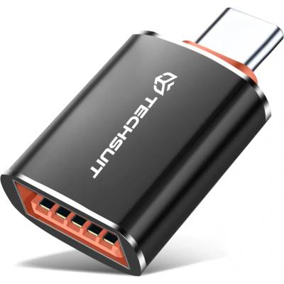 Techsuit - Премиум OTG адаптер HyperPort (A2) - USB към Type-C, 5Gbps, 6A, 120W, конвертор за компютър/лаптоп - черен / оранжев