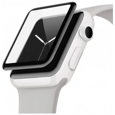 Belkin ScreenForce UltraCurve Screen Protector - калено стъклено защитно покритие с извити ръбове за целия дисплея на Apple Watch Series 3/2 42 mm (черен-прозрачен)