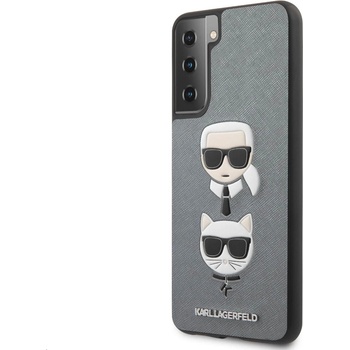 KARL LAGERFELD Saffiano Karl & Choupette Heads Case - дизайнерски кожен кейс за Samsung Galaxy S21 Plus (сребрист)