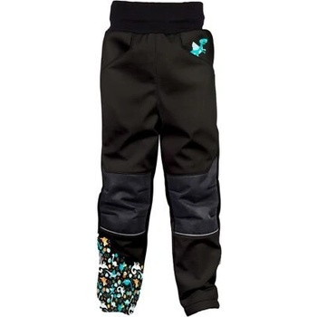 Wamu Dětské softshellové kalhoty s fleecem Dinosauři černohnědé