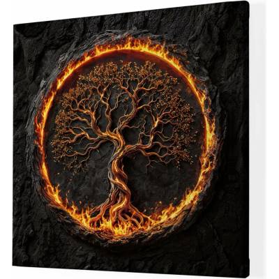 Obraz na plátně - Strom života v ohnivém kruhu Fuendo FeelHappy.cz Vyberte rozměr obrazu (šířka x výška): 40 x 40 cm