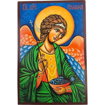 ГОЛЯМА РЪЧНО РИСУВАНА ИКОНА СВЕТИ АРХАНГЕЛ РАФАИЛ